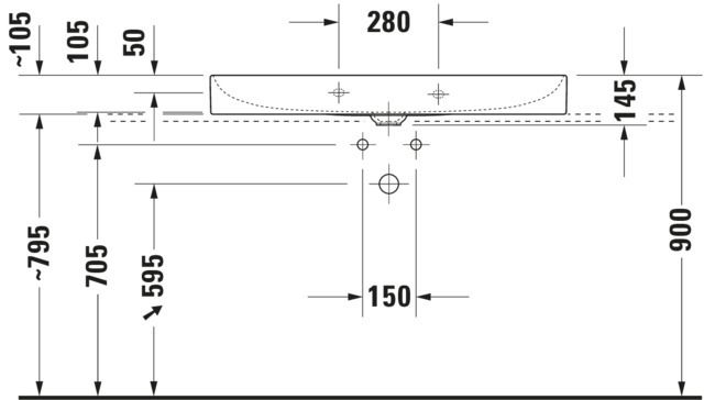 Duravit Möbel-Waschtisch geschliffen DuraSquare 100x47cm, ohne Überlauf, mit Hahnlochbank, 2 Hahnlöcher, weiß