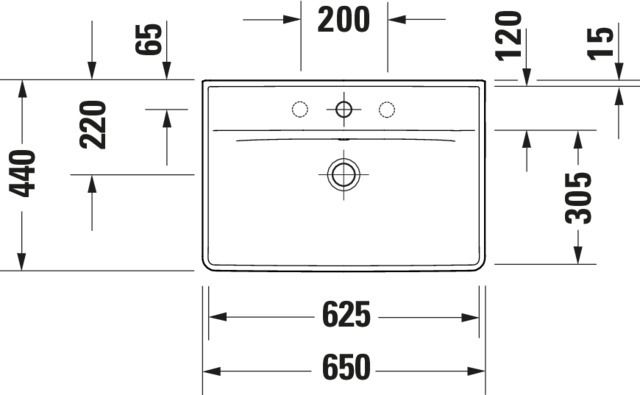 Duravit Waschtisch D-Neo 65 x 44 cm, ohne Hahnloch, weiß WonderGliss, Überlauf, Hahnlochbank, weiß