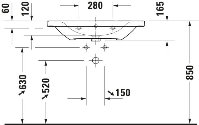 Duravit Möbel-Waschtisch D-Neo 80 x 48 cm, ohne Hahnloch, weiß WonderGliss, mit Überlauf, Hahnlochbank