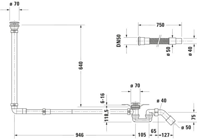 Duravit Spezial-Ab-/Überlaufgarnitur Blue Moon Ø 5,2 cm, mit Push-Open-Ventil, chrom