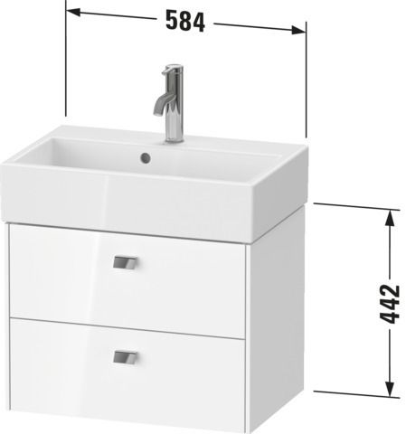 Duravit Waschtisch-Unterschrank Brioso Compact 58,4x38,9x44,2cm, 2 Schubkästen, wandhängend, chrom/Nussbaum natur