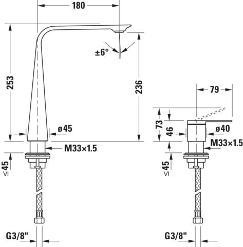 Duravit 2-Loch-Waschtisch-Armatur XL D.1 Ausladung 180mm, ohne Zugstangen-Ablaufgarnitur, chrom