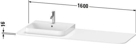 Duravit Waschtisch-Konsole Happy D.2 Plus 160x55cm, mit 1 Ausschnitt, Becken links, weiß Hochglanz