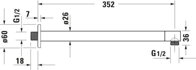 Duravit Brausearm 352mm, gerade, runde Rosette, chrom