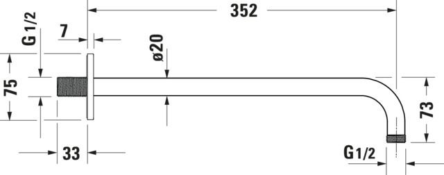 Duravit Brausearm 352mm, gebogen, eckige Rosette, chrom