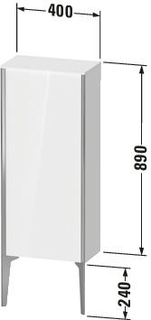 Duravit Halbhochschrank XViu 40x24x89cm, schwarz matt, Tür rechts, Eiche terra