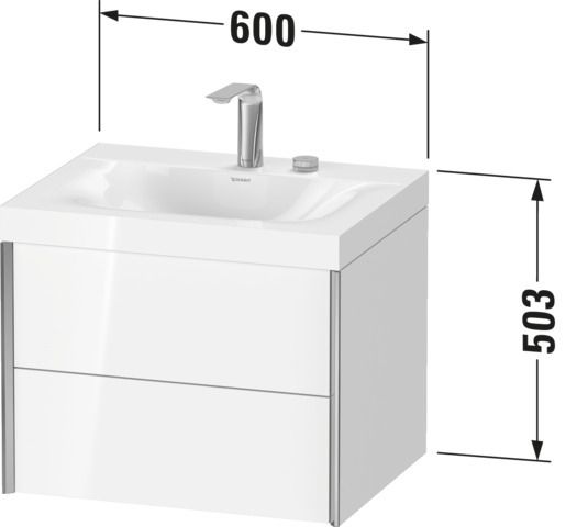 Duravit Waschtisch-Unterschrank c-bonded XViu 60x48cm, 2 Schubkästen, 1 Hahnloch, schwarz matt, Rahmen C, flannel grey hochglanz