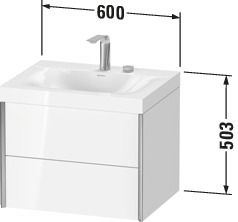 Duravit Waschtisch-Unterschrank c-bonded XViu 60x48cm, 2 Schubkästen, 2 Hahnlöcher, schwarz matt, Rahmen C, weiß hochglanz