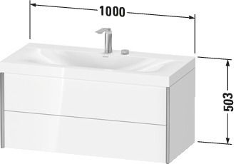 Duravit Waschtisch-Unterschrank c-bonded XViu 100x48cm, 2 Schubkästen, 2 Hahnlöcher, champagner matt, Rahmen P, graphit matt