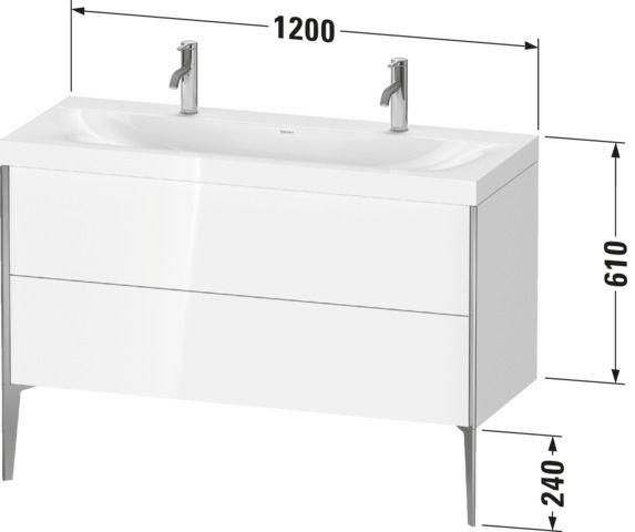 Duravit Waschtisch-Unterschrank c-bonded XViu 120x48cm, 2 Auszüge, ohne Hahnloch, schwarz matt, Rahmen C, dolomiti grey hochglanz