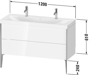 Duravit Waschtisch-Unterschrank c-bonded XViu 120x48cm, 2 Auszüge, ohne Hahnloch, schwarz matt, Rahmen C, betongrau matt