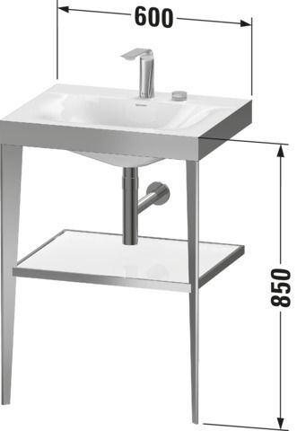 Duravit Möbelwaschtisch-Kombination c-bonded XViu 60 x48 cm, 2 Hahnlöcher, flannel grey hochglanz, mit Metallkonsole, champagner matt