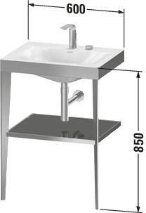 Duravit Möbelwaschtisch-Kombination c-bonded XViu 60 x48 cm, 2 Hahnlöcher, schwarz hochglanz, mit Metallkonsole, champagner matt