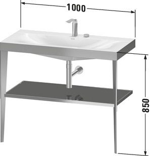 Duravit Möbelwaschtisch-Kombination c-bonded XViu 100 x 48 cm, ohne Hahnloch, flannel grey hochglanz, mit Metallkonsole, champagner matt
