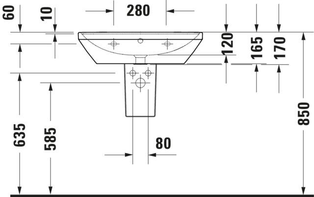 Duravit Waschtisch D-Neo 65 x 44 cm, ohne Hahnloch, weiß WonderGliss, Überlauf, Hahnlochbank, weiß