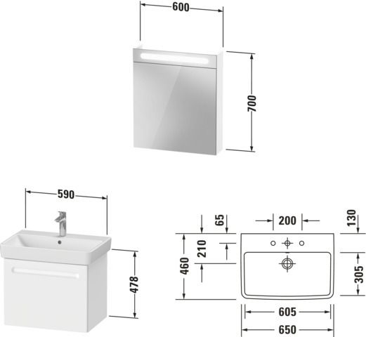 Duravit Möbel-Set No. 1 65cm, Anschlag links, Weiß Matt