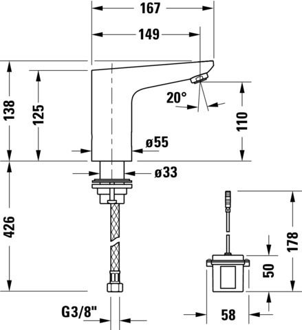 Duravit Infrarot-Waschtisch-Armatur Sensor 1 Battterie, Ausladung 122mm, Wassertemperatur voreinstellbar, chrom