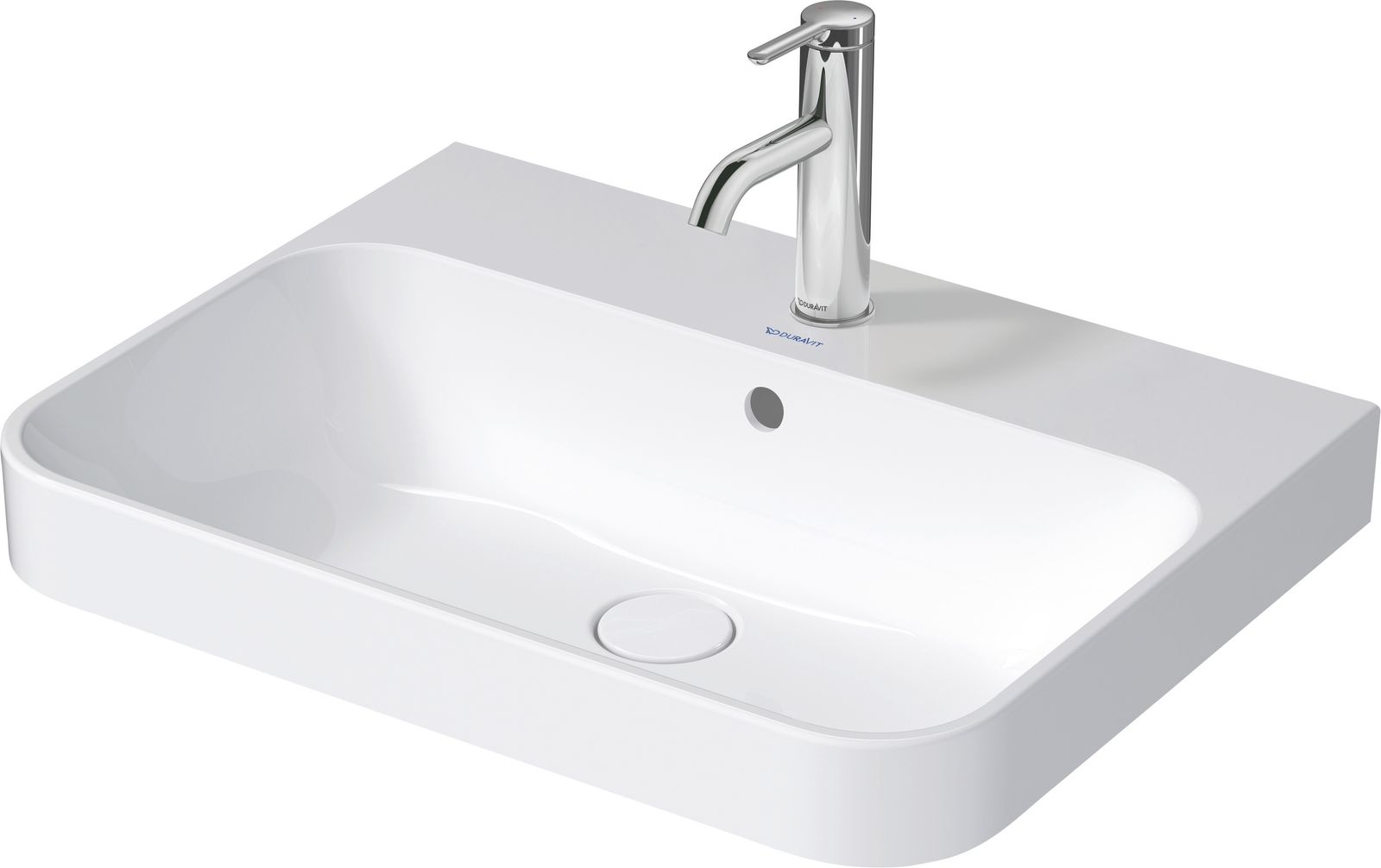 Duravit Aufsatz-Waschtisch Happy D.2 Plus 60x46cm, geschliffen, mit Hahnloch, Überlauf, Hahnlochbank, weiß WonderGliss