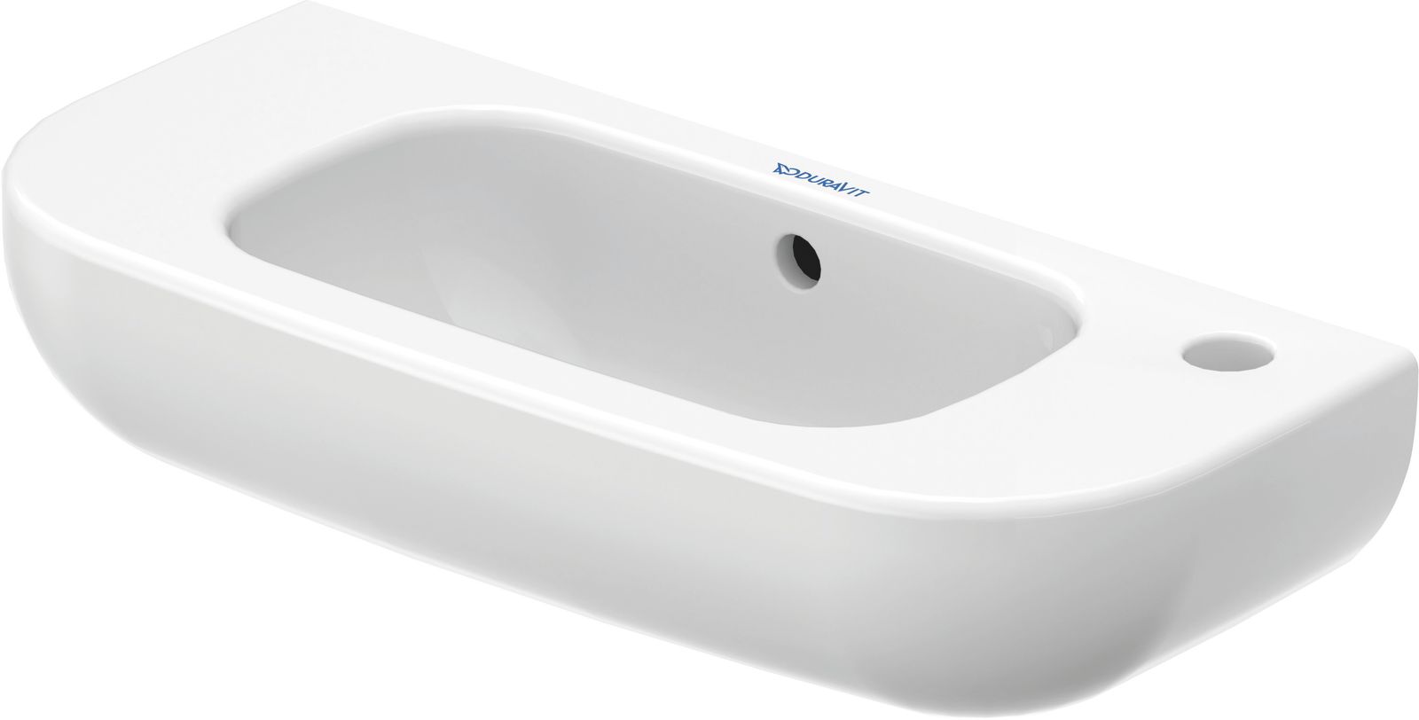 Duravit Handwaschbecken D-Code 50x22cm, mit Überlauf und Hahnlochbank, weiß, Hahnloch rechts