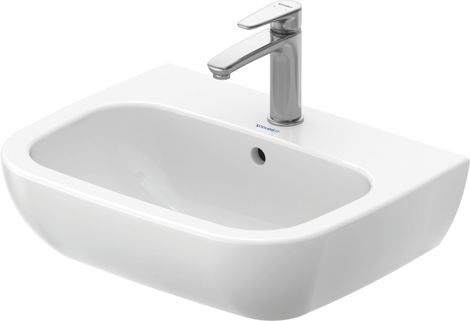 Duravit Waschtisch D-Code 55 x 43 cm, mit Hahnloch, Überlauf, Hahnlochbank, weiß