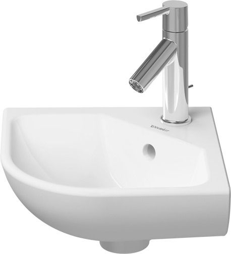 Duravit Eck-Handwaschtisch Me by Starck 43,5x38cm, mit Hahnloch, Überlauf, Hahnlochbank, weiß seidenmatt