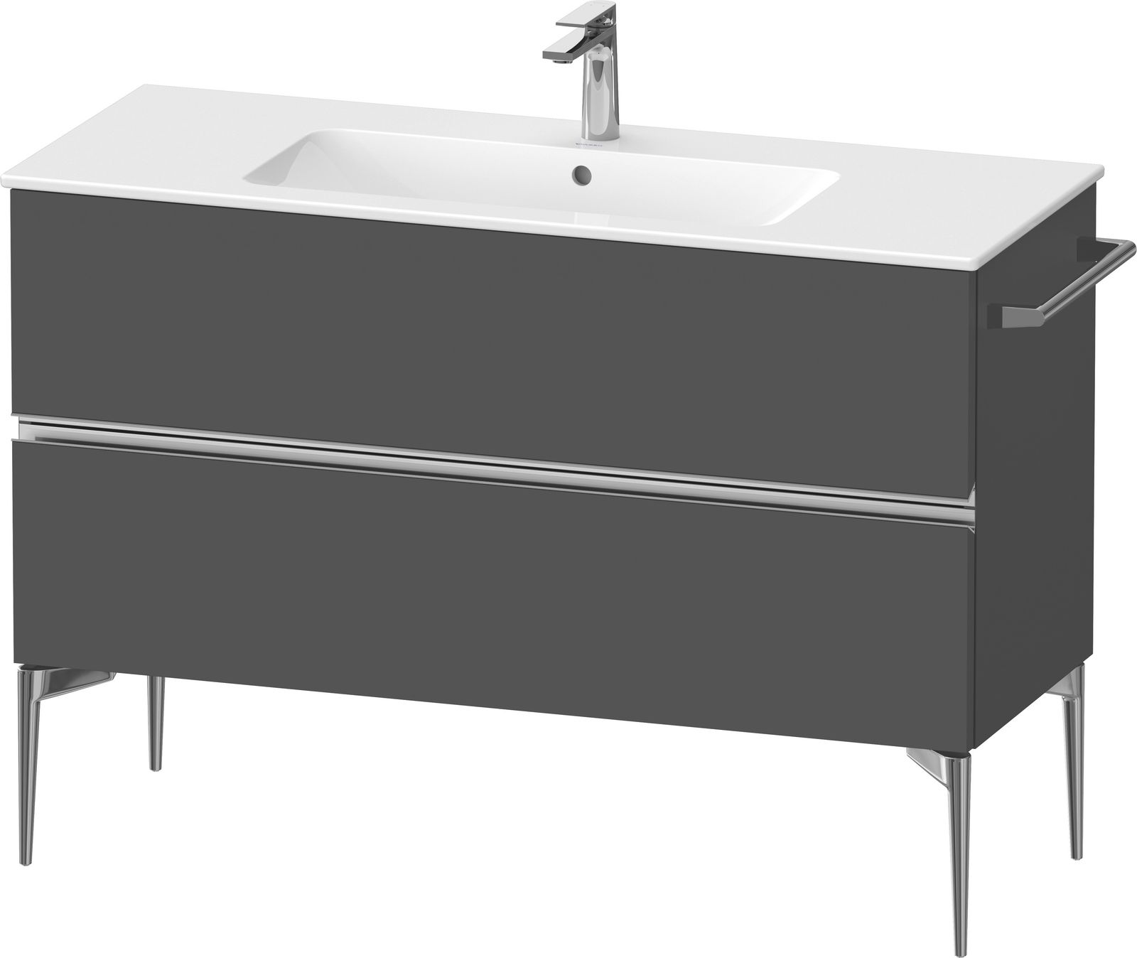 Duravit Waschtisch-Unterschrank bodenstehend Sivida 121 x 59,1 x 47,7 cm, 2 Schubkästen, Graphit Matt, Griff chrom