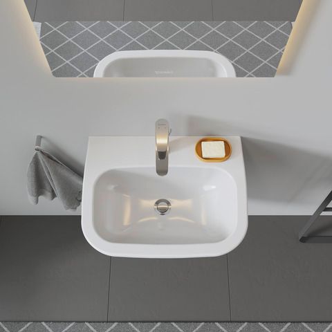 Duravit Waschtisch D-Code 55 x 43 cm, mit Hahnloch, Überlauf, Hahnlochbank, weiß