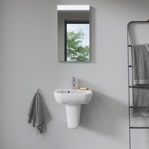 Duravit Handwaschbecken D-Code 45x34cm, mit Hahnloch, Überlauf, Hahnlochbank, weiß