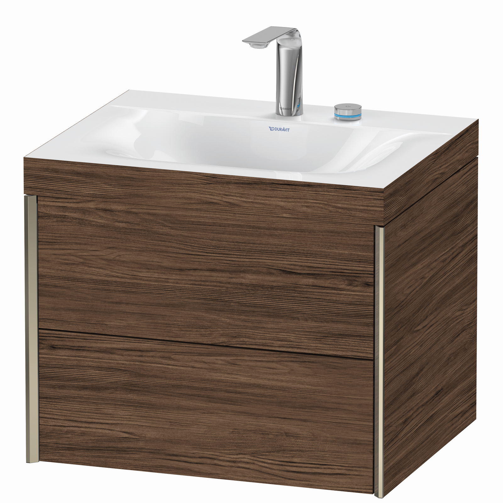 Duravit Waschtisch-Unterschrank c-bonded XViu 60x48cm, 2 Schubkästen, 2 Hahnlöcher, champagner matt, Rahmen C, nussbaum dunkel