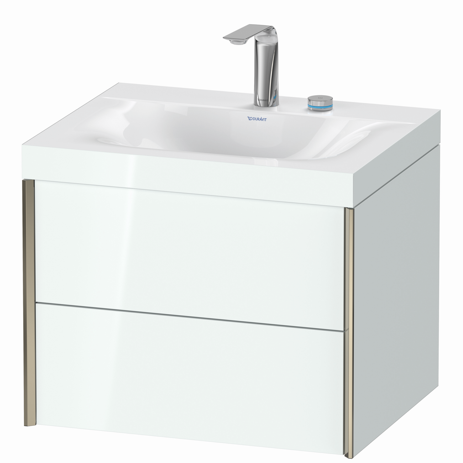 Duravit Waschtisch-Unterschrank c-bonded XViu 60x48cm, 2 Schubkästen, 2 Hahnlöcher, champagner matt, Rahmen C, weiß hochglanz