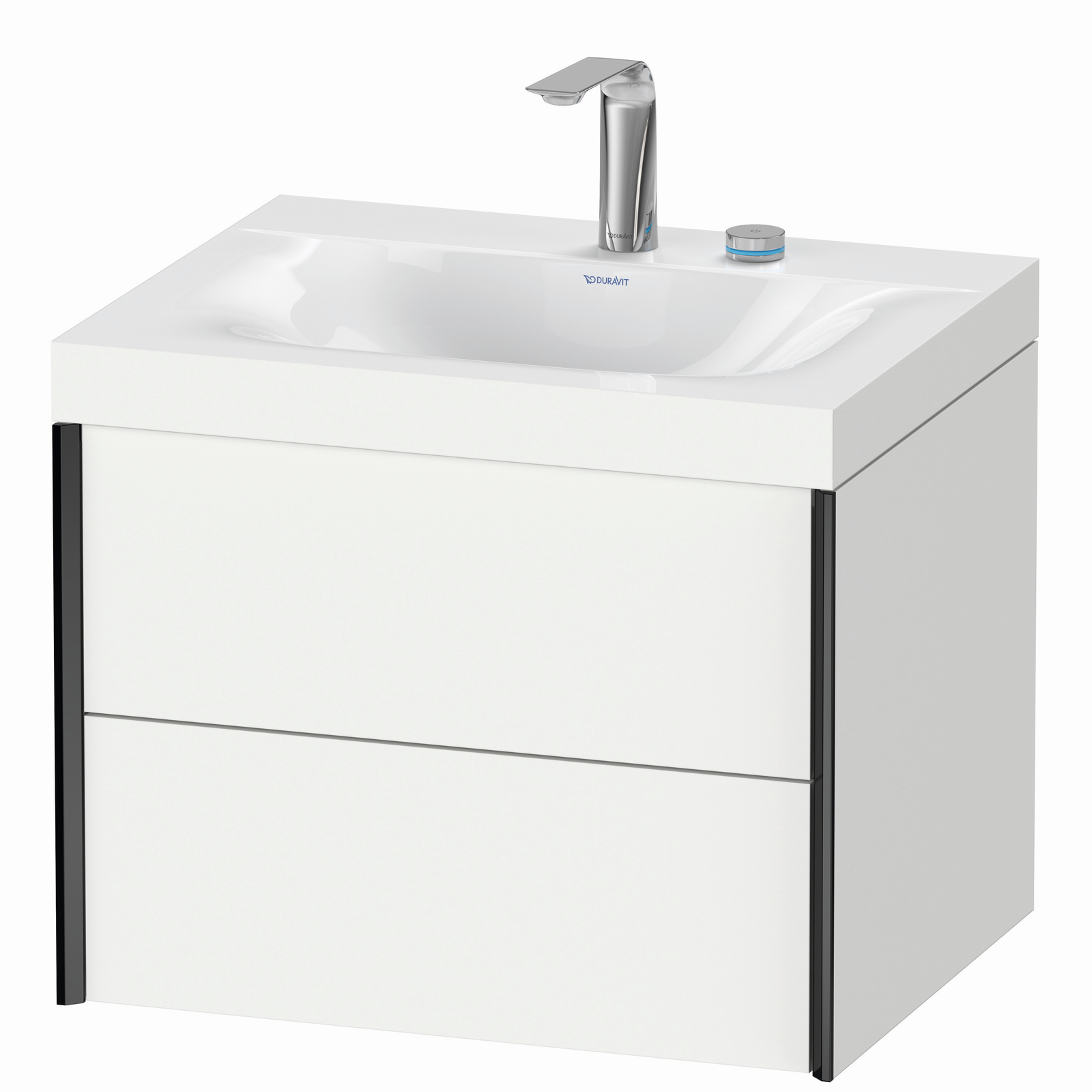 Duravit Waschtisch-Unterschrank c-bonded XViu 60x48cm, 2 Schubkästen, 2 Hahnlöcher, schwarz matt, Rahmen C, weiß matt