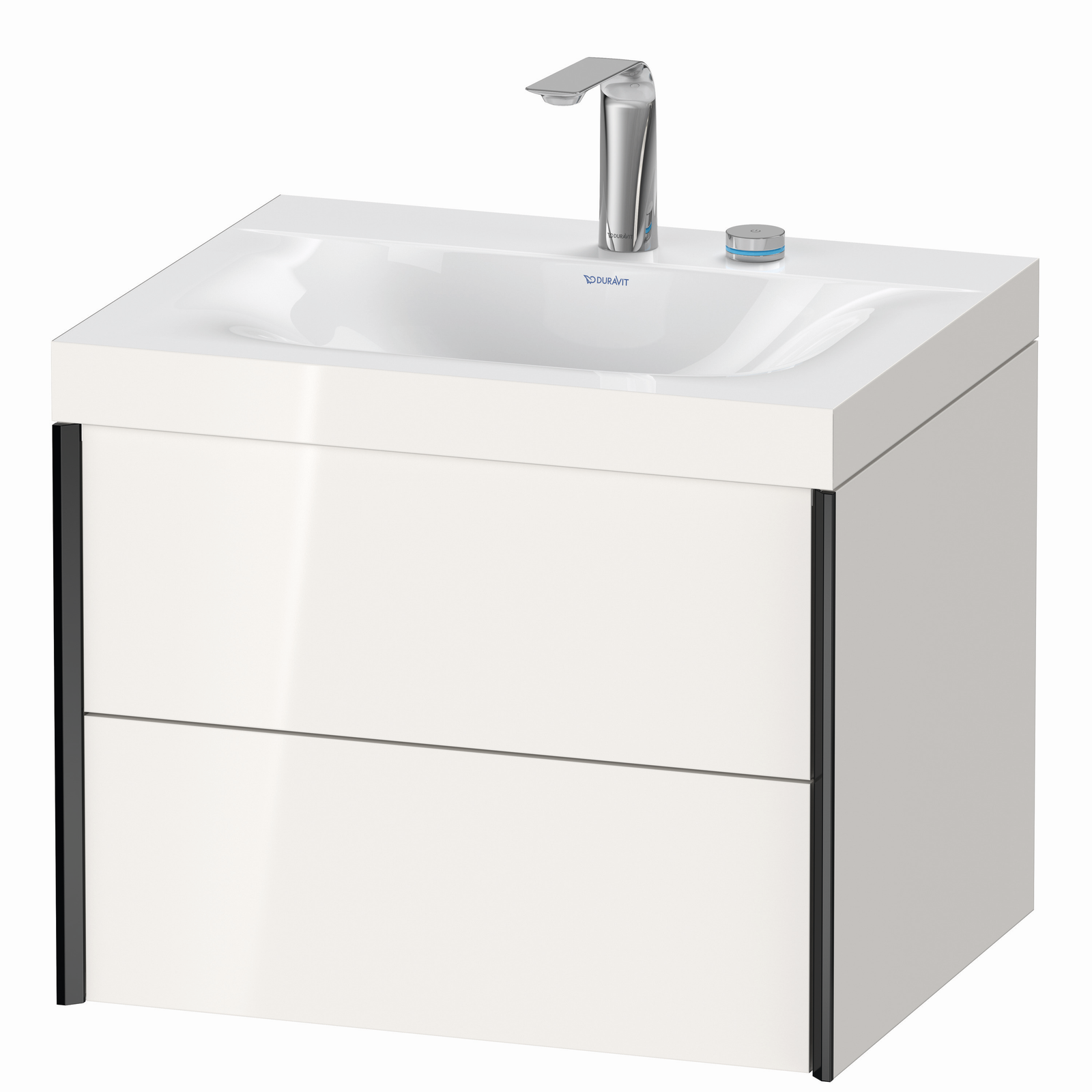 Duravit Waschtisch-Unterschrank c-bonded XViu 60x48cm, 2 Schubkästen, 2 Hahnlöcher, schwarz matt, Rahmen C, weiß hochglanz
