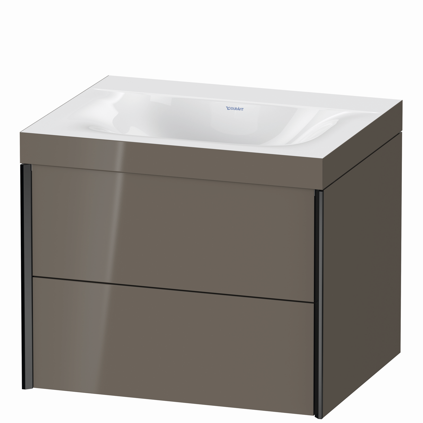 Duravit Waschtisch-Unterschrank c-bonded XViu 60x48cm, 2 Schubkästen, ohne Hahnloch, schwarz matt, Rahmen C, flannel grey hochglanz