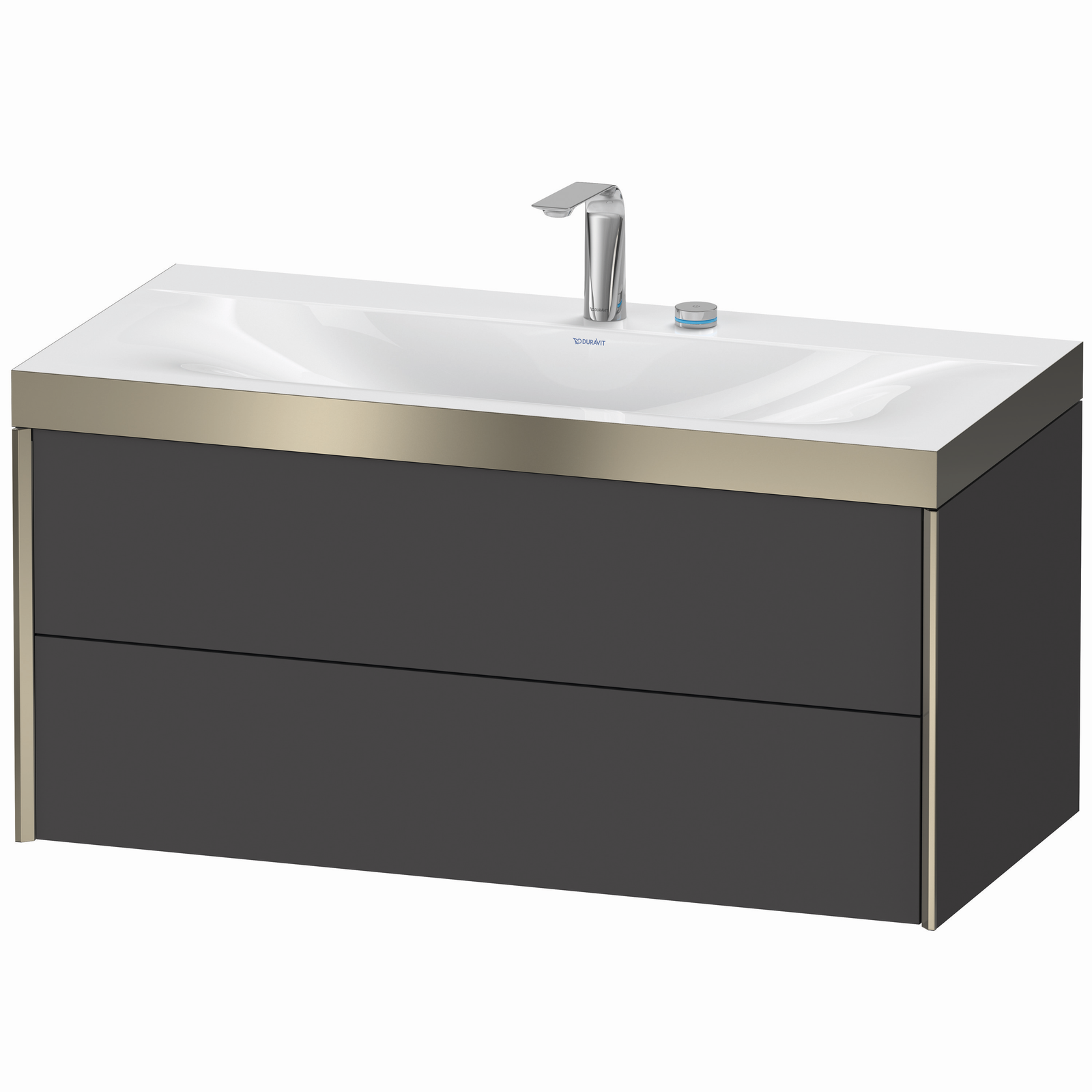 Duravit Waschtisch-Unterschrank c-bonded XViu 100x48cm, 2 Schubkästen, 2 Hahnlöcher, champagner matt, Rahmen P, graphit matt