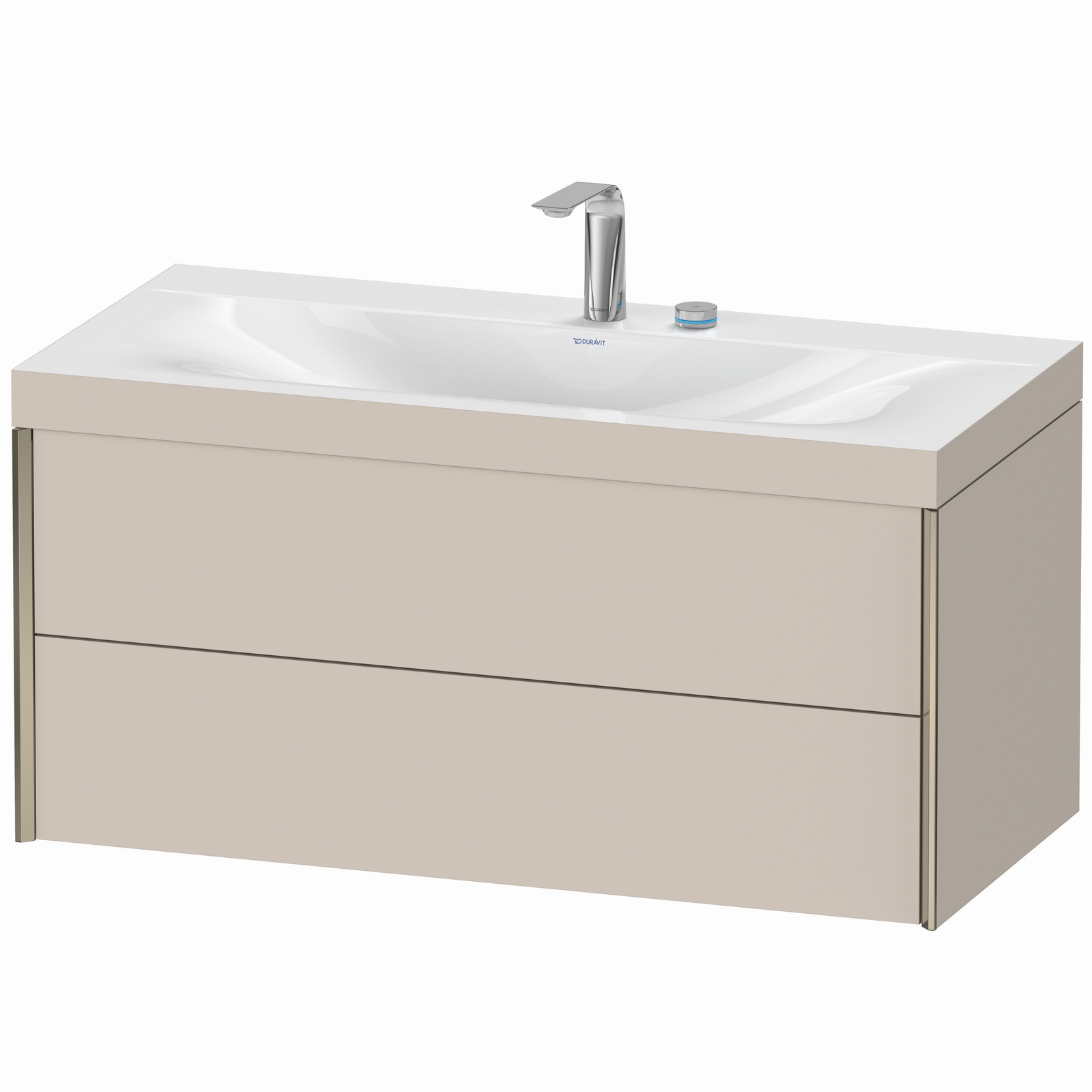 Duravit Waschtisch-Unterschrank c-bonded XViu 100x48cm, 2 Schubkästen, 2 Hahnlöcher, champagner matt, Rahmen C, taupe matt