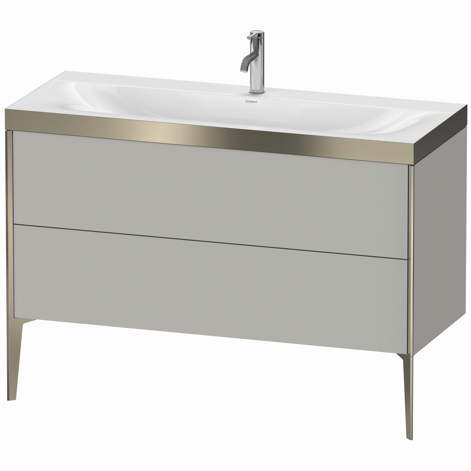 Duravit Waschtisch-Unterschrank c-bonded XViu 120x48cm, 2 Auszüge, 1 Hahnloch, champagner matt, Rahmen P, betongrau matt