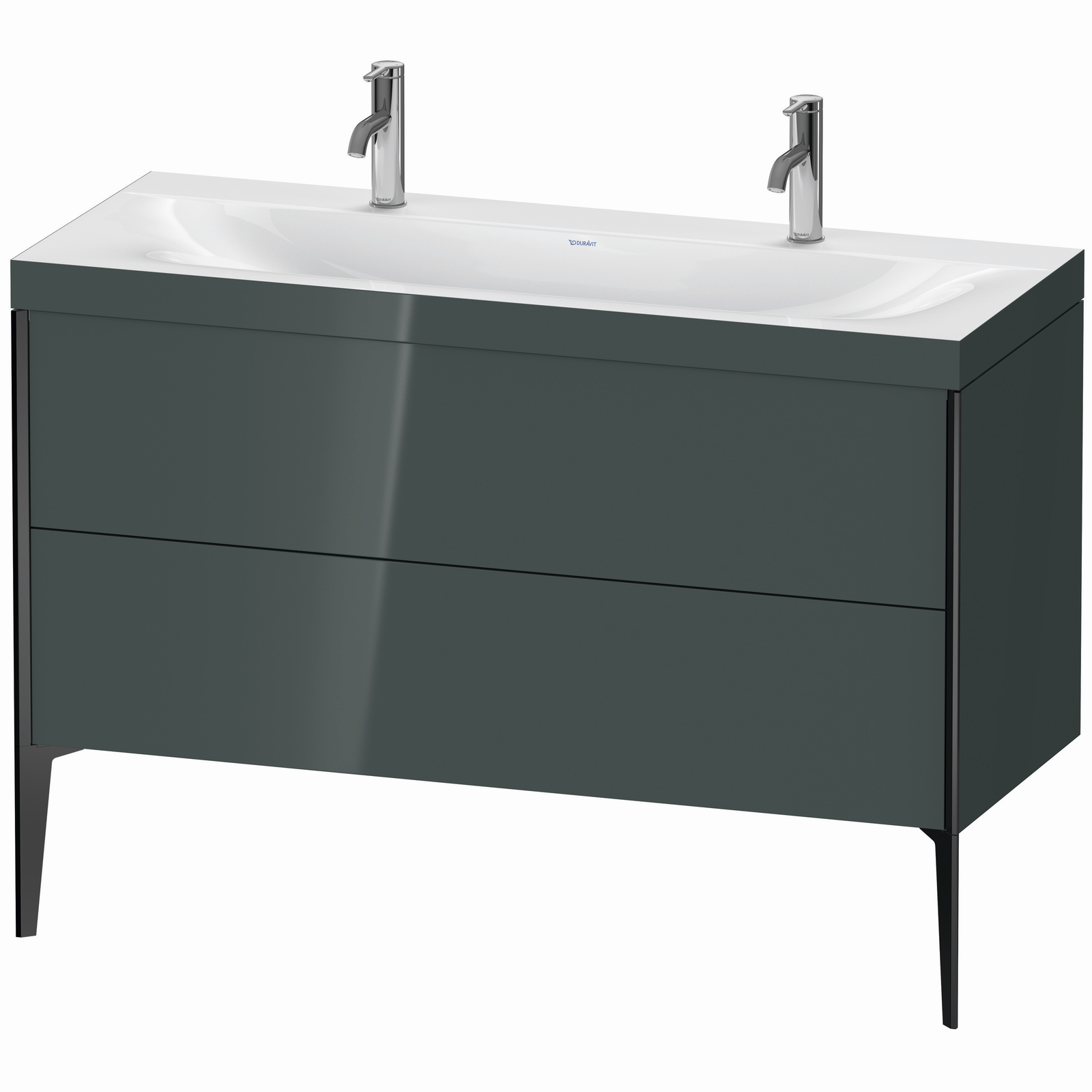 Duravit Waschtisch-Unterschrank c-bonded XViu 120x48cm, 2 Auszüge, ohne Hahnloch, schwarz matt, Rahmen C, dolomiti grey hochglanz