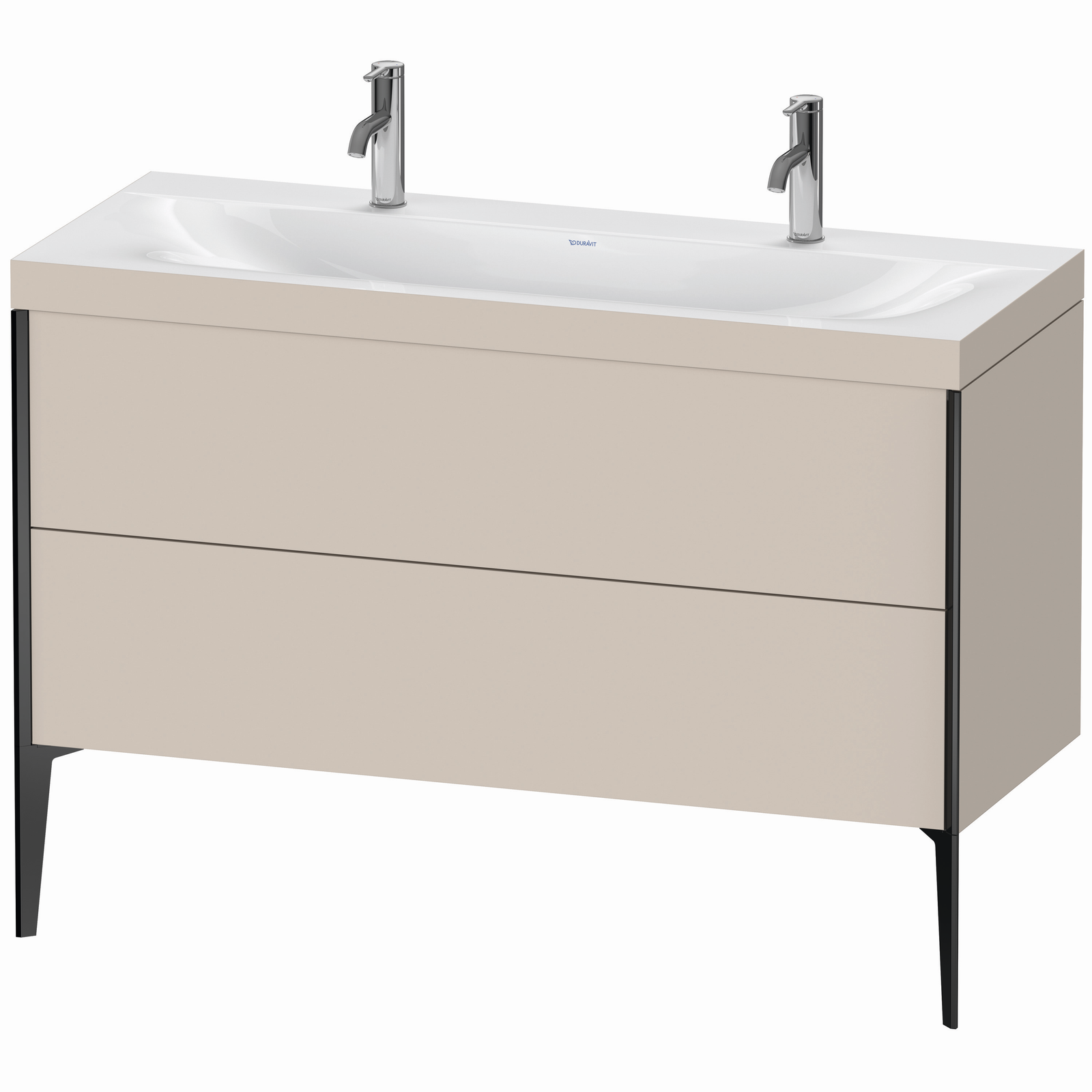 Duravit Waschtisch-Unterschrank c-bonded XViu 120x48cm, 2 Auszüge, ohne Hahnloch, schwarz matt, Rahmen C, taupe matt