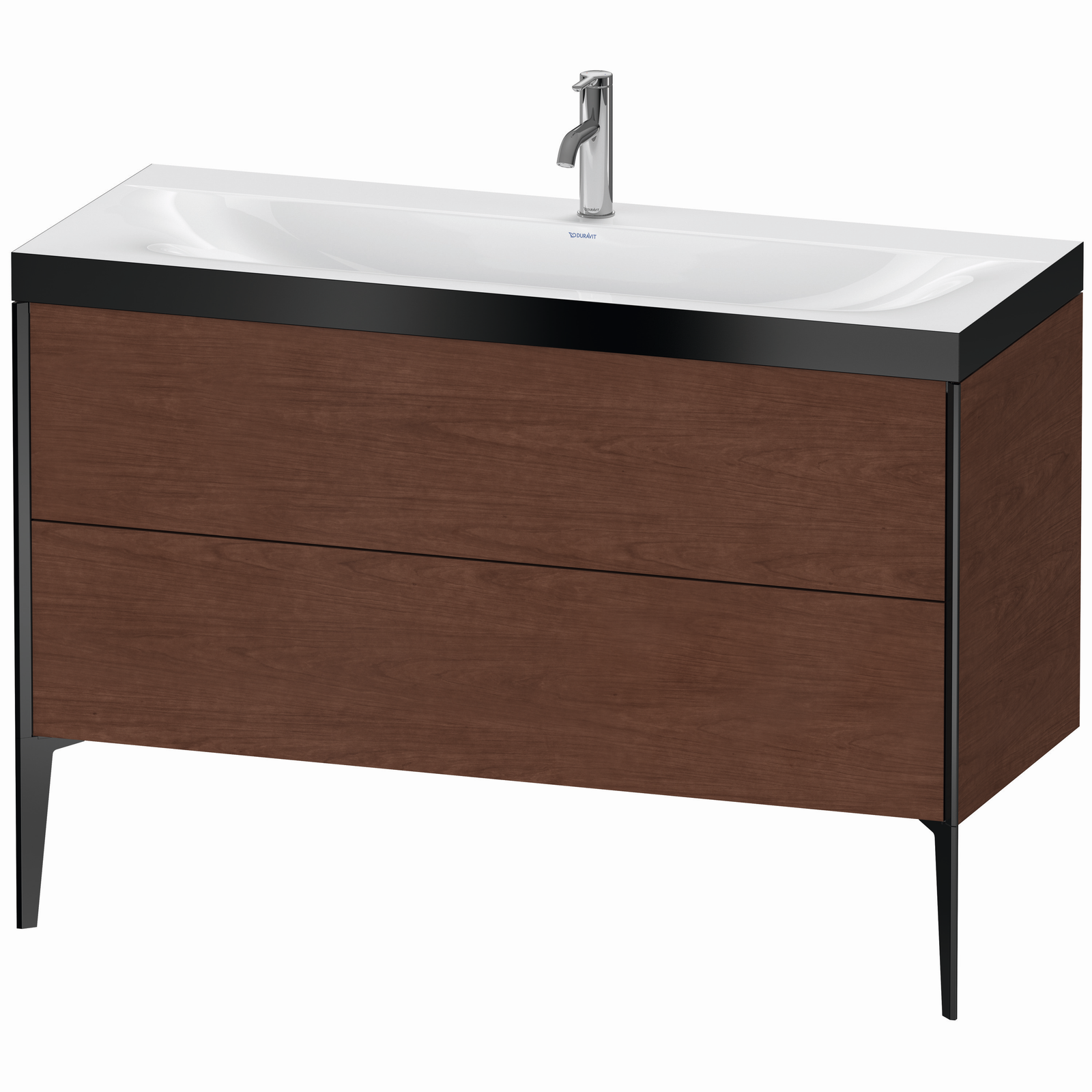 Duravit Waschtisch-Unterschrank c-bonded XViu 120x48cm, 2 Auszüge, 1 Hahnloch, schwarz matt, Rahmen P, amerikanischer nussbaum