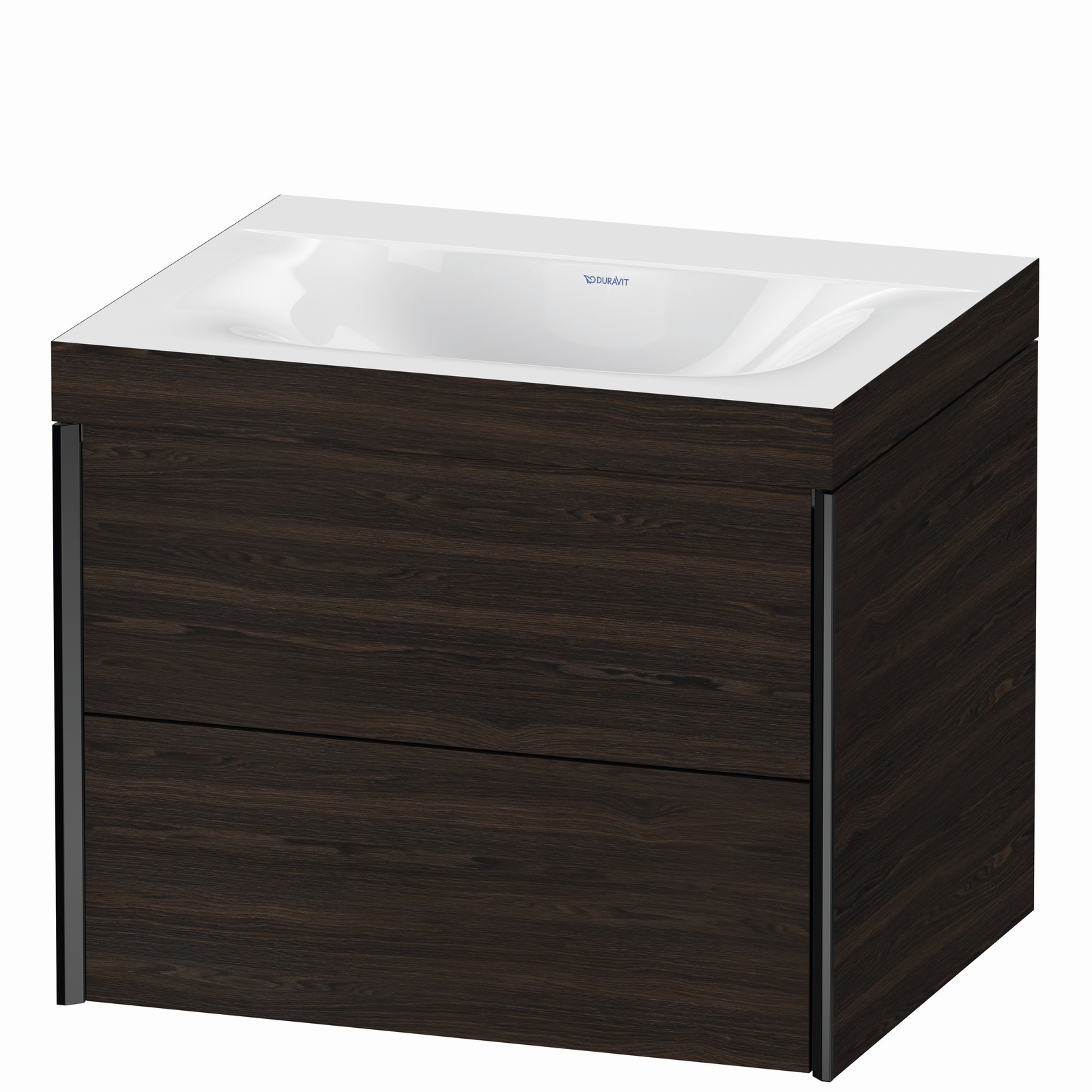 Duravit Waschtisch-Unterschrank c-bonded XViu 60x48cm, 2 Schubkästen, ohne Hahnloch, schwarz matt, Rahmen C, nussbaum gebürstet