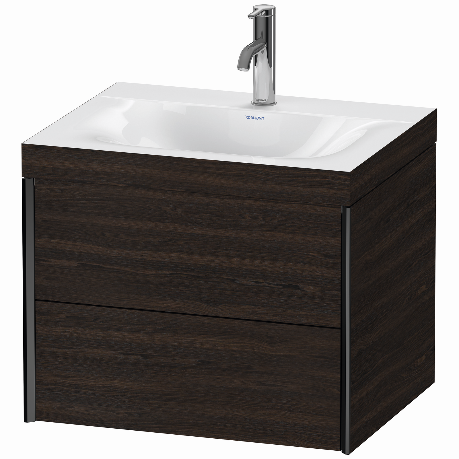 Duravit Waschtisch-Unterschrank c-bonded XViu 60x48cm, 2 Schubkästen, 1 Hahnloch, schwarz matt, Rahmen C, nussbaum gebürstet