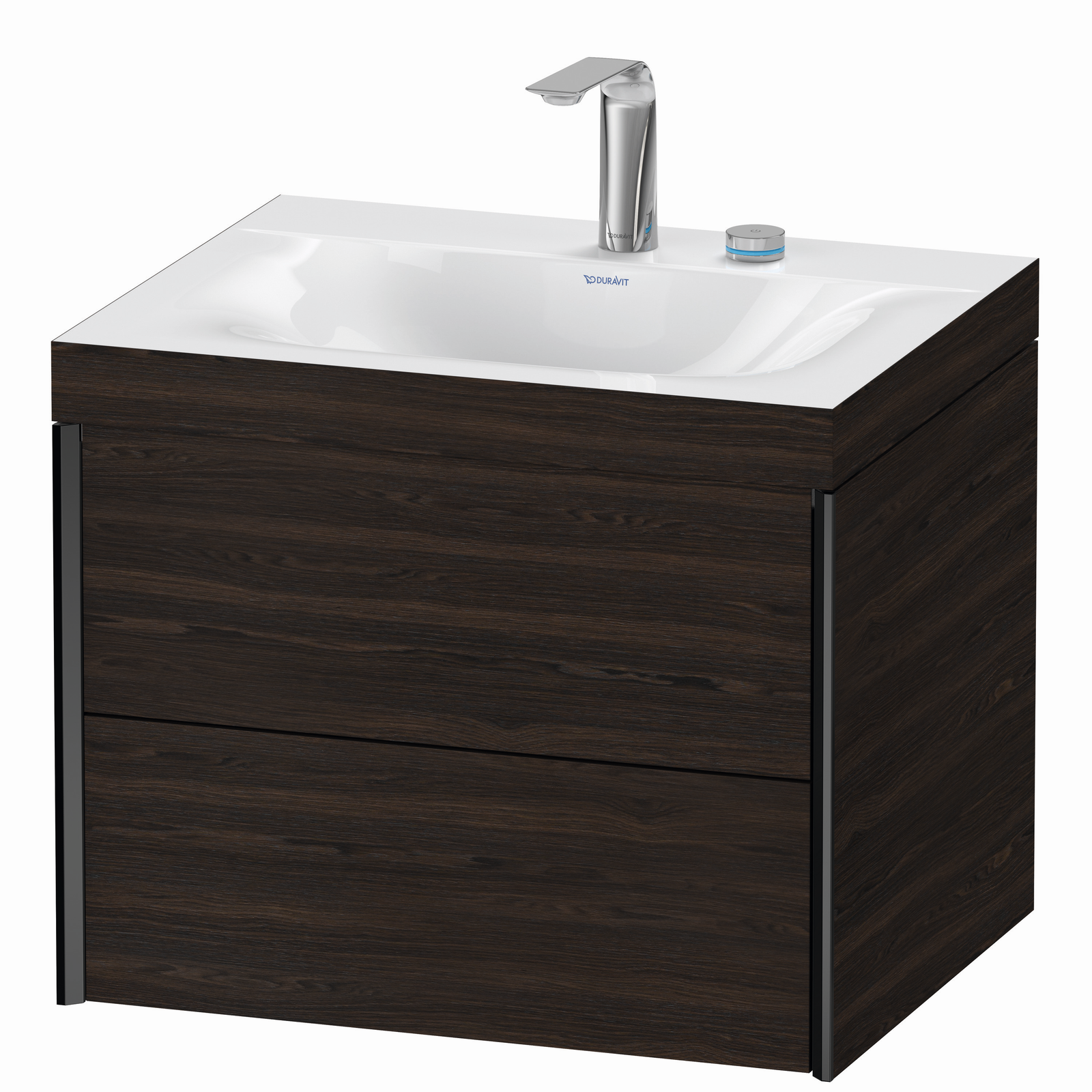 Duravit Waschtisch-Unterschrank c-bonded XViu 60x48cm, 2 Schubkästen, 2 Hahnlöcher, schwarz matt, Rahmen C, nussbaum gebürstet