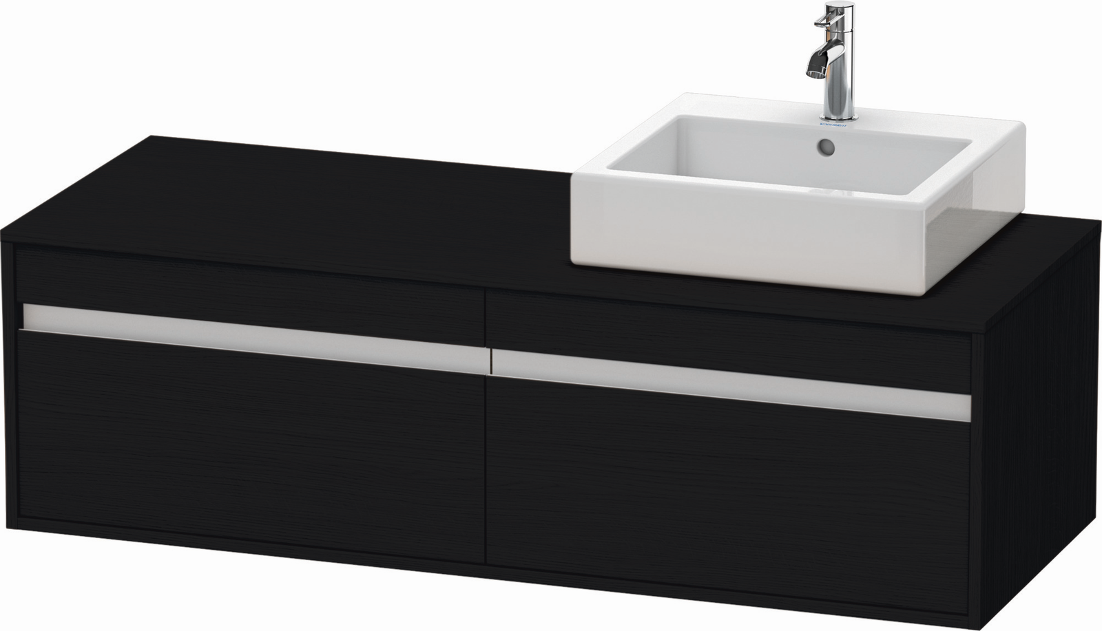 Duravit Waschtisch-Unterschrank Ketho 140x55x42,6cm, für Aufsatzbecken, 2 Auszüge, Becken rechts, Eiche schwarz
