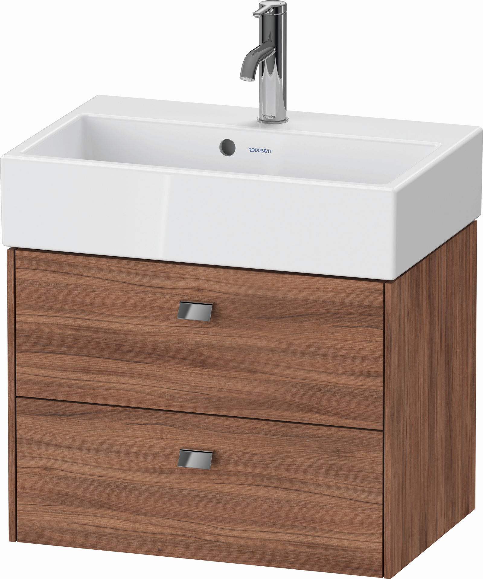 Duravit Waschtisch-Unterschrank Brioso Compact 58,4x38,9x44,2cm, 2 Schubkästen, wandhängend, chrom/Nussbaum natur