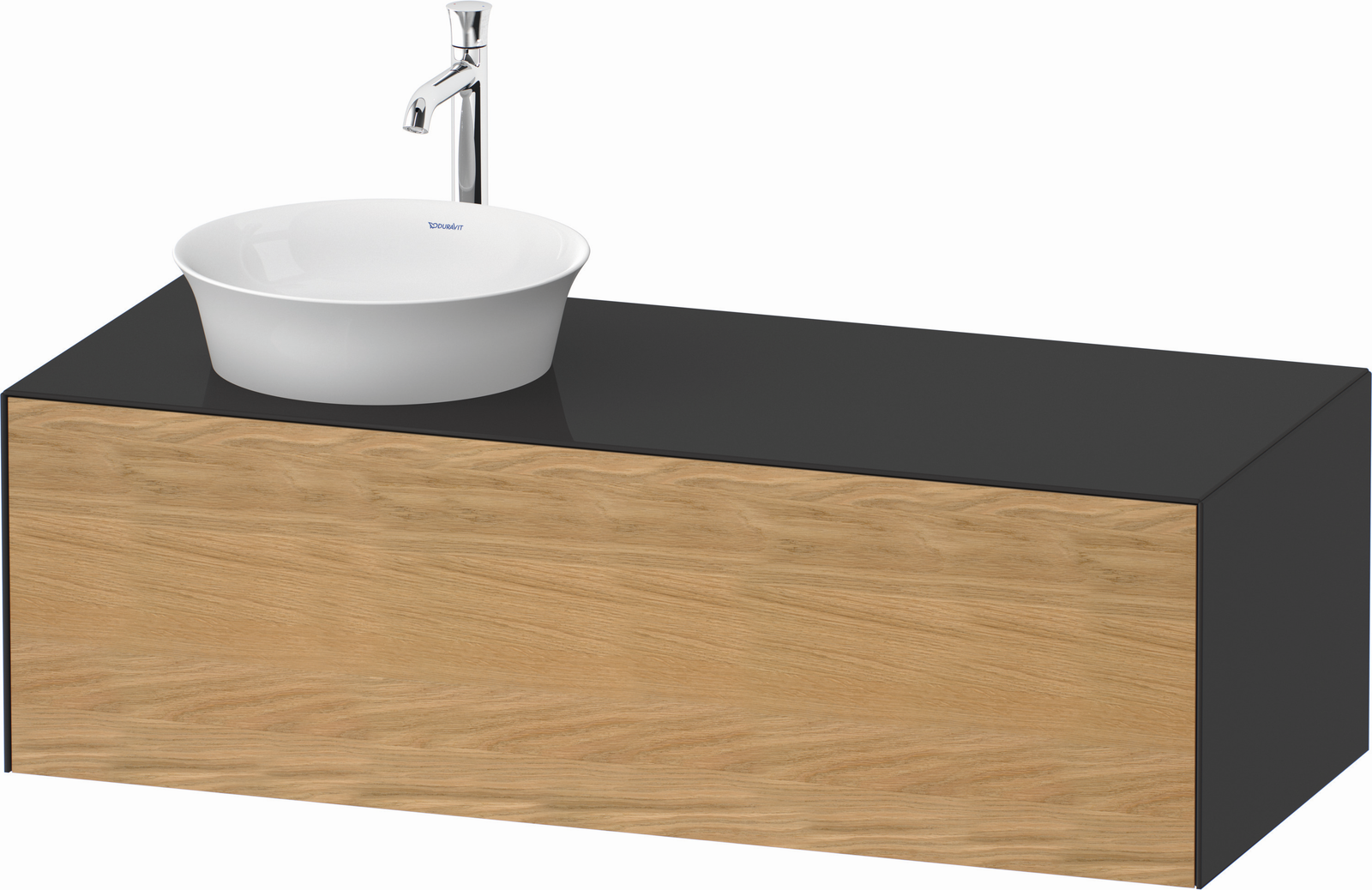 Duravit Waschtisch-Unterschrank White Tulip 130x55cm, Becken links, Eiche natur massiv/graphit hochglanz, kein Einrichtungssystem/mit Innenbeleuchtung