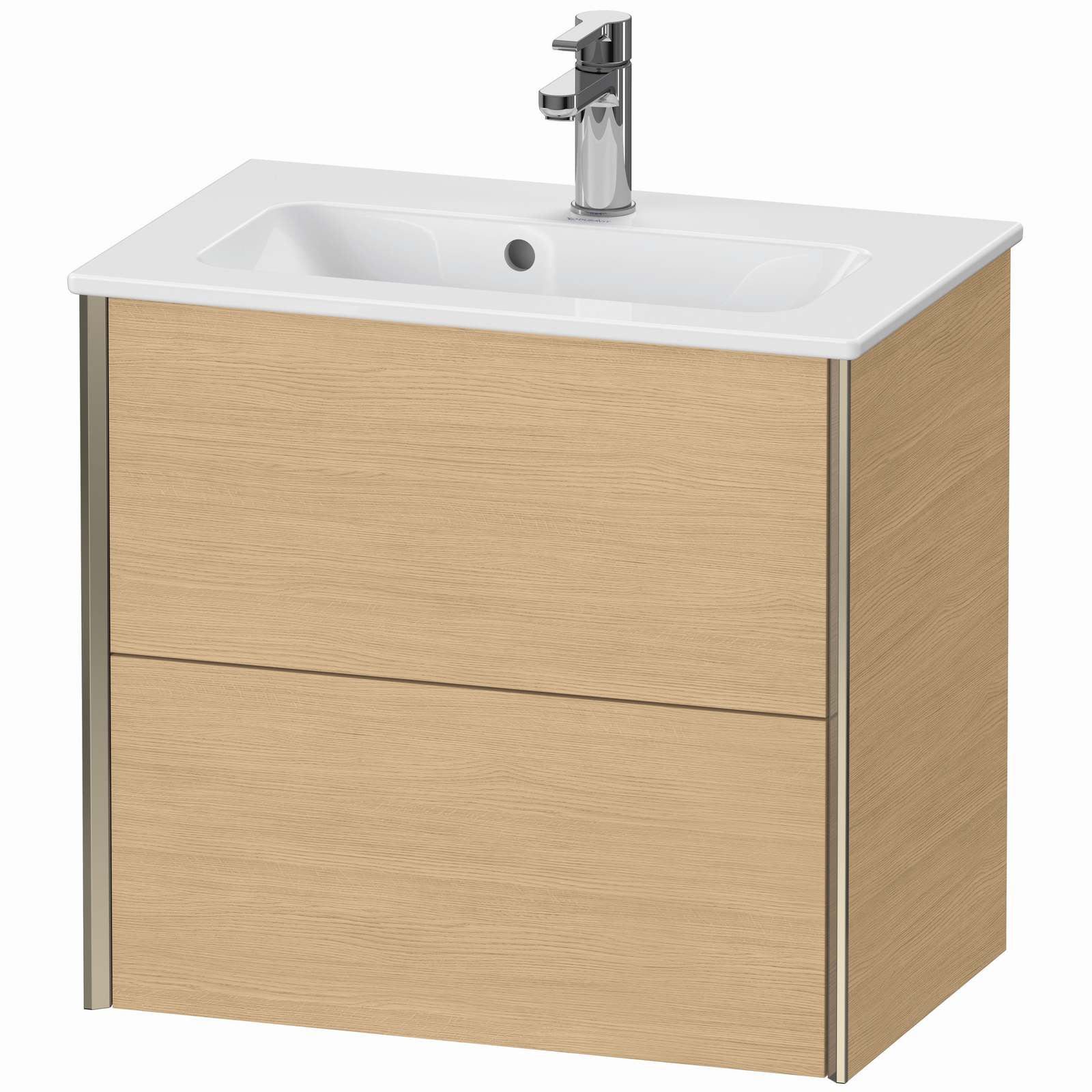 Duravit Waschtisch-Unterschrank XViu Compact 61 x 39 x 56 cm, Eiche natur, 2 Schubkästen, wandhängend, champagner matt