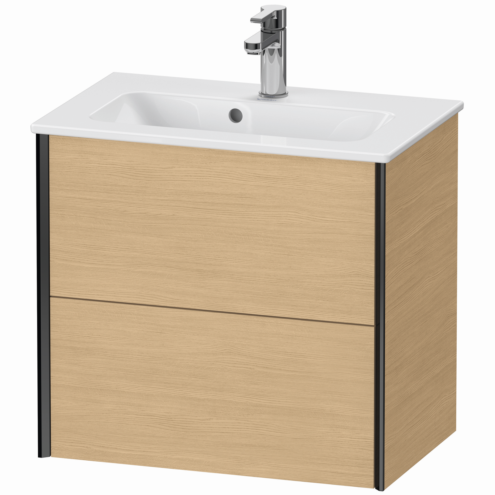 Duravit Waschtisch-Unterschrank XViu Compact 61 x 39 x 56 cm, Eiche natur, 2 Schubkästen, wandhängend, schwarz matt
