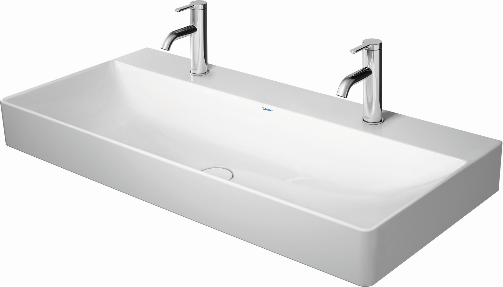 Duravit Möbel-Waschtisch geschliffen DuraSquare 100x47cm, ohne Überlauf, mit Hahnlochbank, 2 Hahnlöcher, weiß