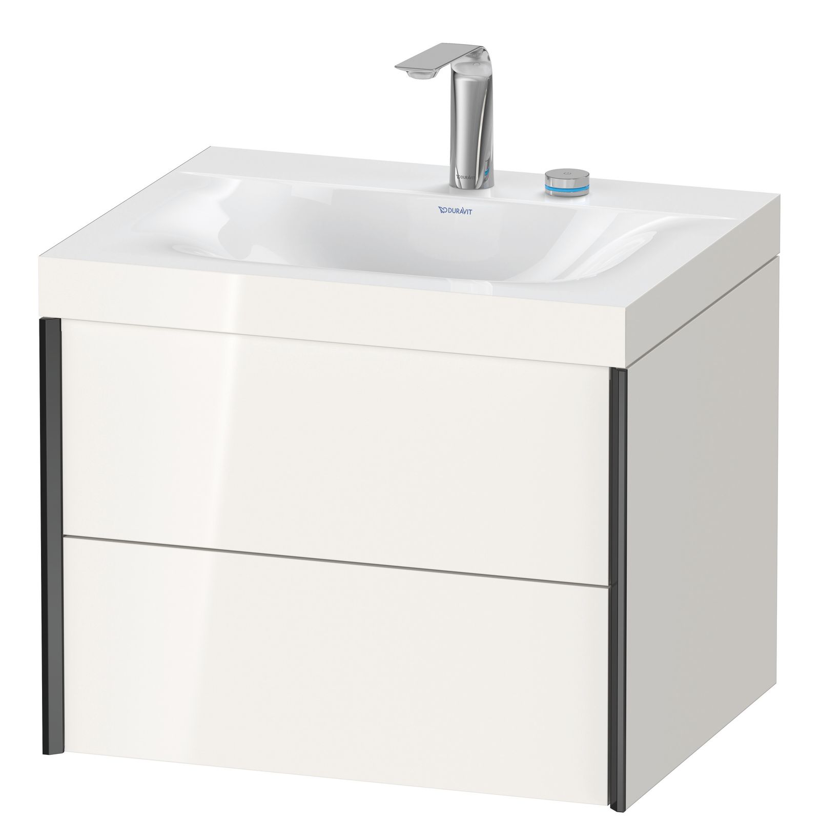 Duravit Waschtisch-Unterschrank c-bonded XViu 60x48cm, 2 Schubkästen, 2 Hahnlöcher, schwarz matt, Rahmen C, weiß hochglanz