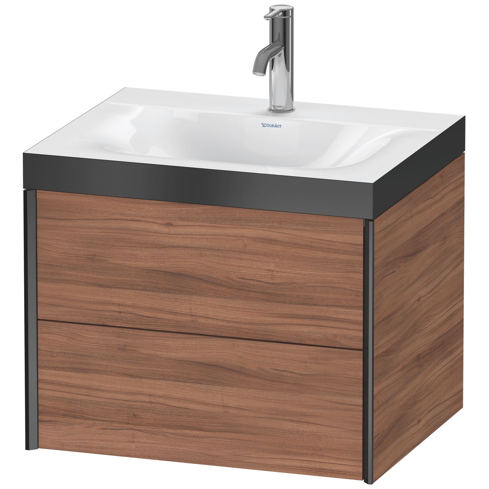 Duravit Waschtisch-Unterschrank c-bonded XViu 60x48cm, 2 Schubkästen, 1 Hahnloch, schwarz matt, Rahmen P, nussbaum natur
